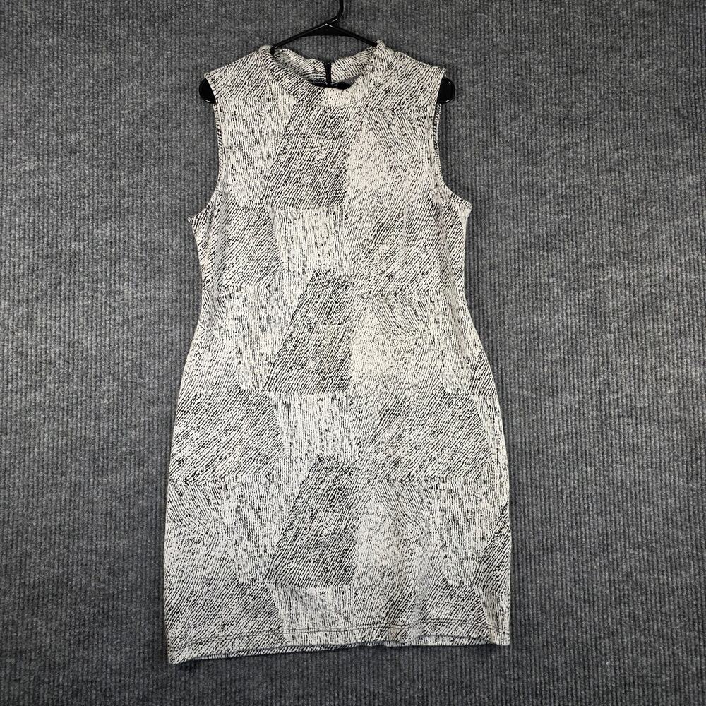 Sharagano Black White Geometric Sheath Dress Mock Neck Size 14‎ Career